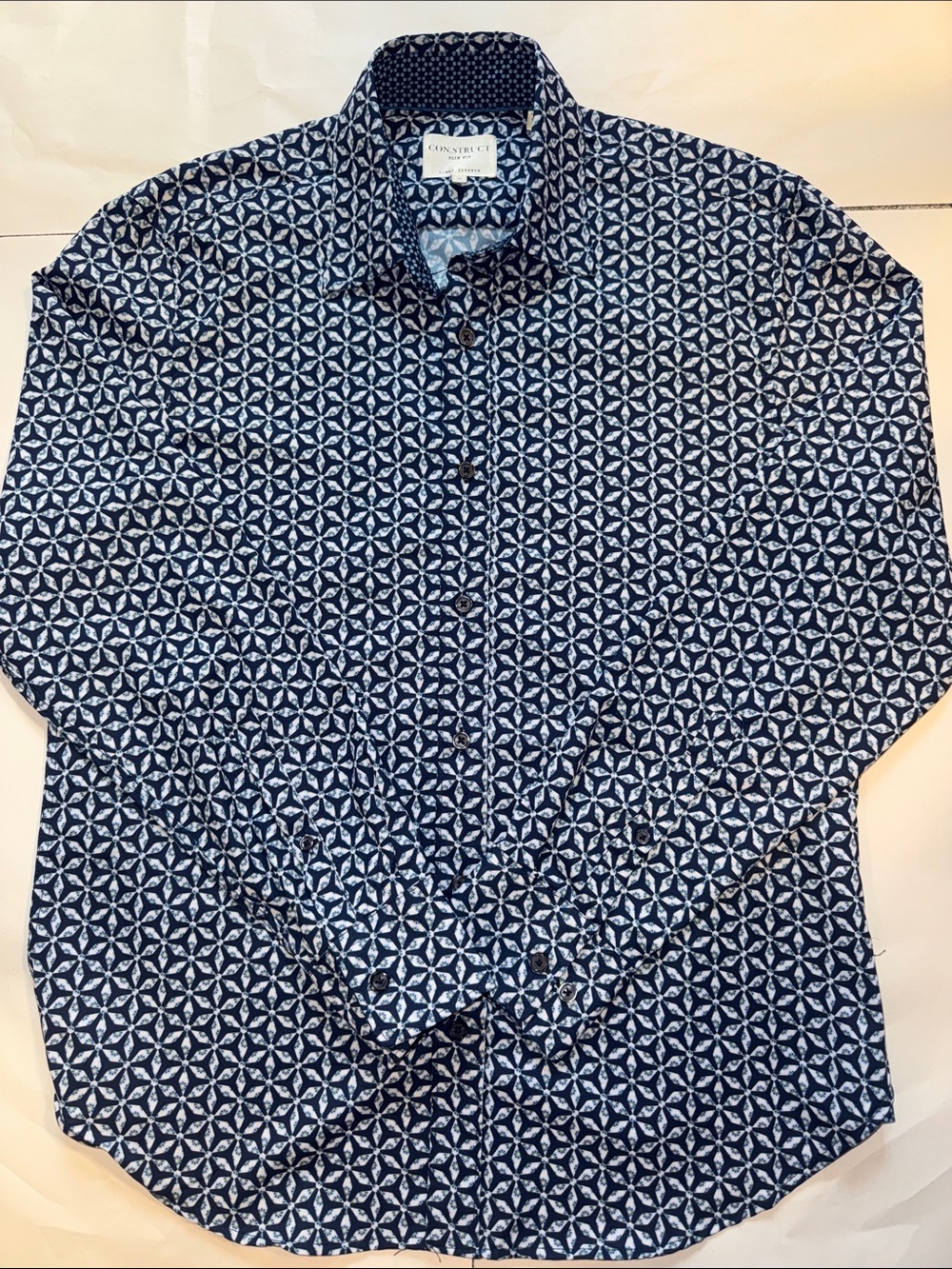 Con. Struct Slim Fit Geometric Navy Button-Up
